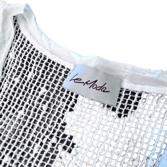 Le Moda White Sleeveless Tunic Sequined Lace Floral Hem Preppy Cottage Coastal L - Picture 9 of 14